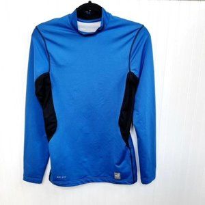 NIKE Pro Combat Dri-FIT Max Fitted Mock Shirt Cobalt Blue/Black Men's Size Small